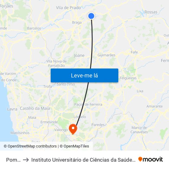 Pomarelho I to Instituto Universitário de Ciências da Saúde; Escola Superior de Saúde do Vale do Sousa map