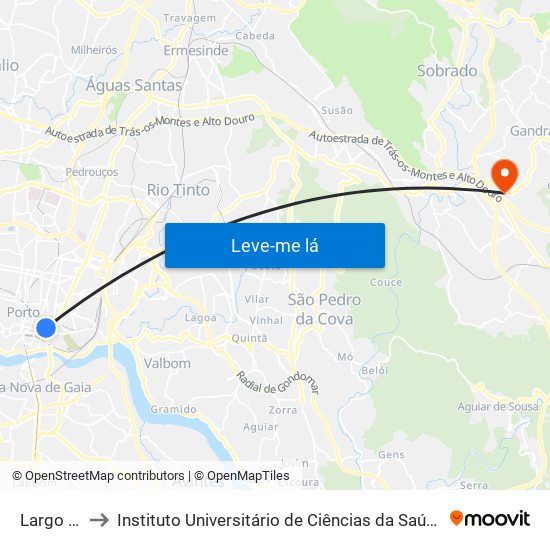 Largo do Padrão to Instituto Universitário de Ciências da Saúde; Escola Superior de Saúde do Vale do Sousa map