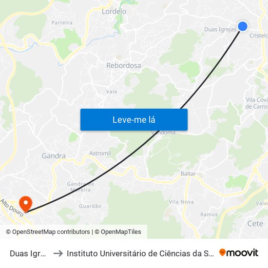 Duas Igrejas (Lameiras) to Instituto Universitário de Ciências da Saúde; Escola Superior de Saúde do Vale do Sousa map