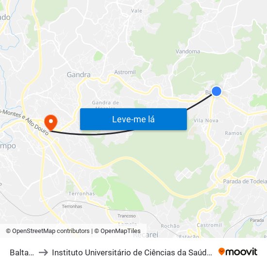 Baltar (Junta) to Instituto Universitário de Ciências da Saúde; Escola Superior de Saúde do Vale do Sousa map