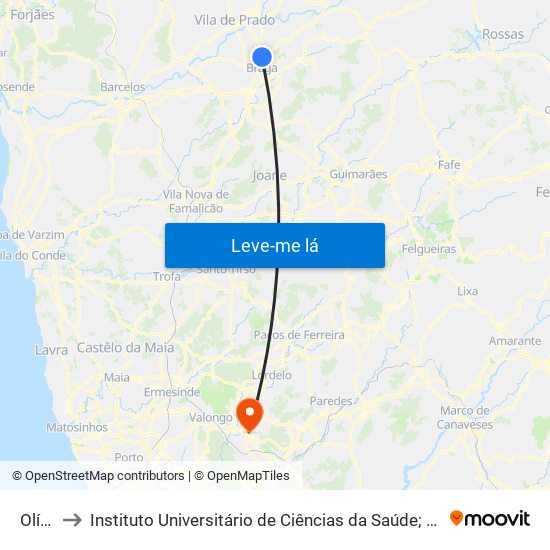 Olímpica to Instituto Universitário de Ciências da Saúde; Escola Superior de Saúde do Vale do Sousa map
