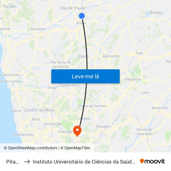 Pitancinhos I to Instituto Universitário de Ciências da Saúde; Escola Superior de Saúde do Vale do Sousa map