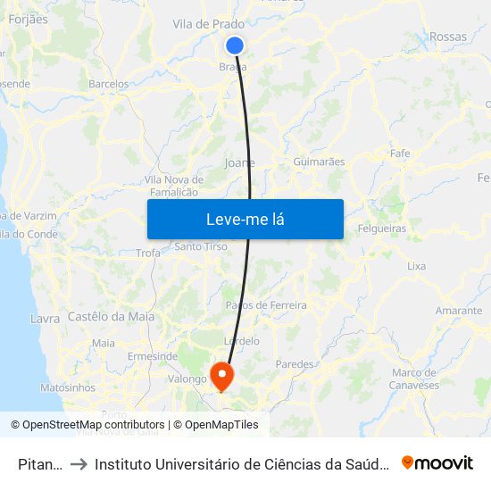 Pitancinhos Ii to Instituto Universitário de Ciências da Saúde; Escola Superior de Saúde do Vale do Sousa map