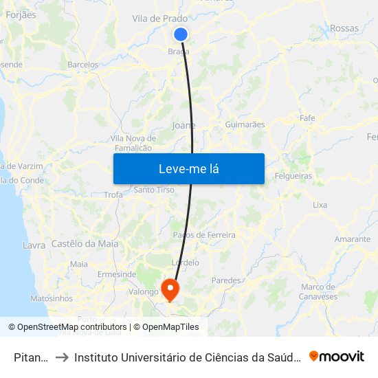 Pitancinhos Iii to Instituto Universitário de Ciências da Saúde; Escola Superior de Saúde do Vale do Sousa map