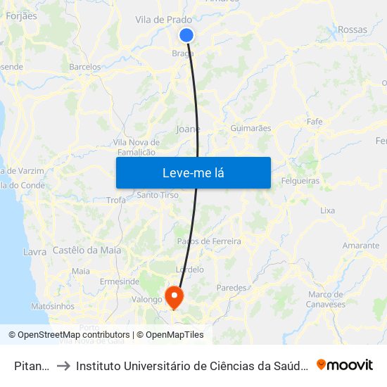Pitancinhos Iv to Instituto Universitário de Ciências da Saúde; Escola Superior de Saúde do Vale do Sousa map