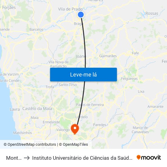 Monte Soeiro to Instituto Universitário de Ciências da Saúde; Escola Superior de Saúde do Vale do Sousa map