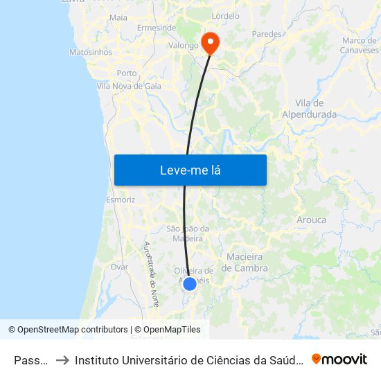 Passos (OAZ) to Instituto Universitário de Ciências da Saúde; Escola Superior de Saúde do Vale do Sousa map