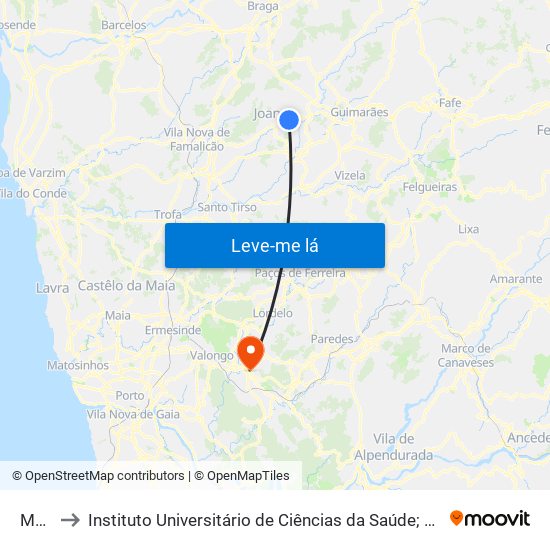 Mogada to Instituto Universitário de Ciências da Saúde; Escola Superior de Saúde do Vale do Sousa map