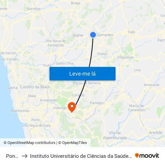 Ponte Nova to Instituto Universitário de Ciências da Saúde; Escola Superior de Saúde do Vale do Sousa map
