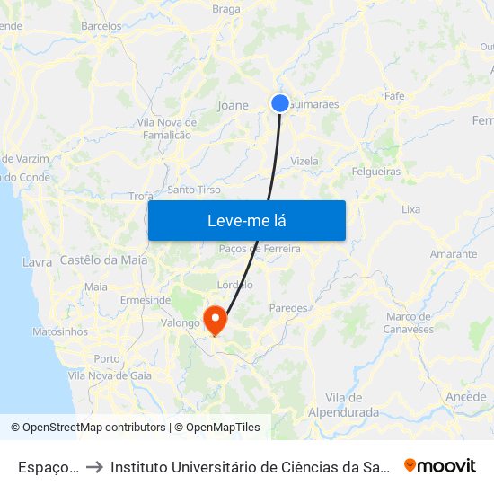 Espaço Guimarães to Instituto Universitário de Ciências da Saúde; Escola Superior de Saúde do Vale do Sousa map