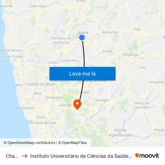 Charrueiras to Instituto Universitário de Ciências da Saúde; Escola Superior de Saúde do Vale do Sousa map