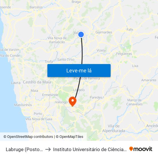 Labruge (Posto Combustível) | Monte do Rio to Instituto Universitário de Ciências da Saúde; Escola Superior de Saúde do Vale do Sousa map
