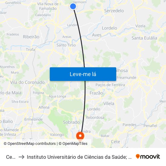 Cesteiro to Instituto Universitário de Ciências da Saúde; Escola Superior de Saúde do Vale do Sousa map