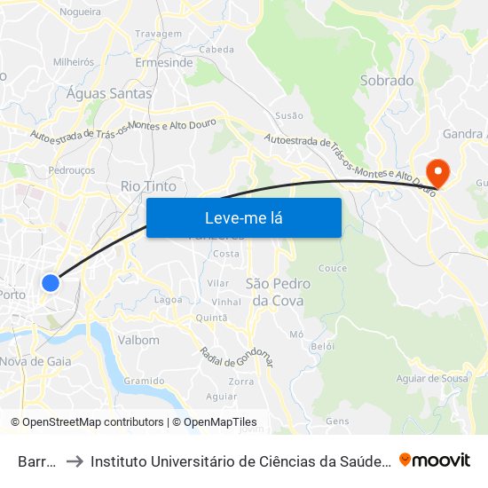 Barros Lima to Instituto Universitário de Ciências da Saúde; Escola Superior de Saúde do Vale do Sousa map