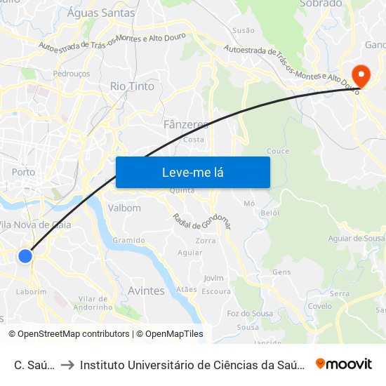 C. Saúde S. Reis to Instituto Universitário de Ciências da Saúde; Escola Superior de Saúde do Vale do Sousa map