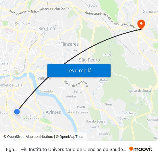 Egas Moniz to Instituto Universitário de Ciências da Saúde; Escola Superior de Saúde do Vale do Sousa map