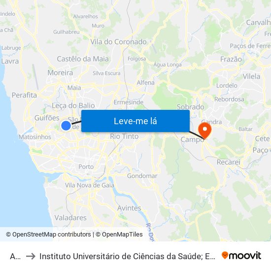 Avilhó to Instituto Universitário de Ciências da Saúde; Escola Superior de Saúde do Vale do Sousa map