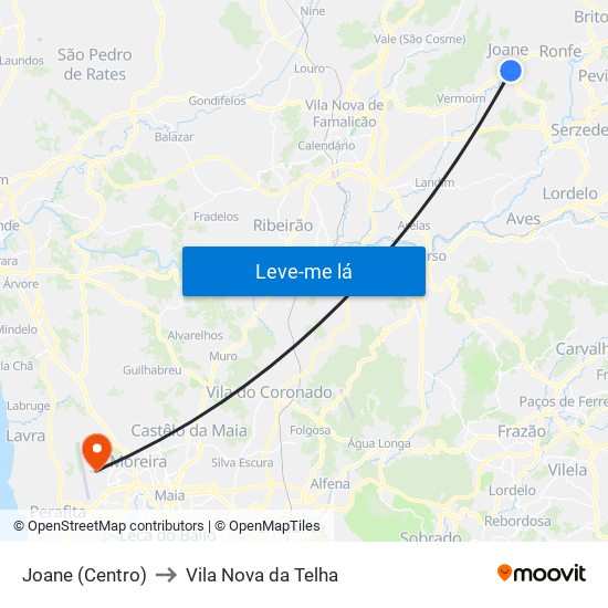 Joane (Centro) to Vila Nova da Telha map