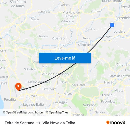 Feira de Santana to Vila Nova da Telha map
