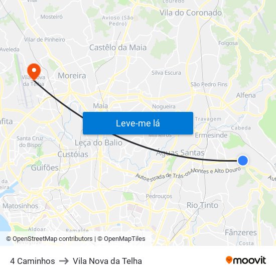 4 Caminhos to Vila Nova da Telha map