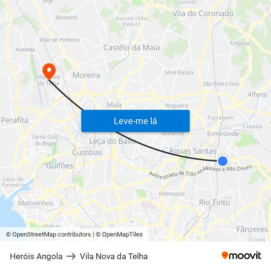 Heróis Angola to Vila Nova da Telha map