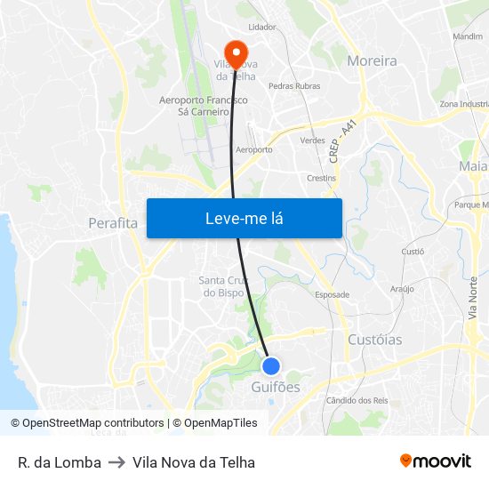 R. da Lomba to Vila Nova da Telha map