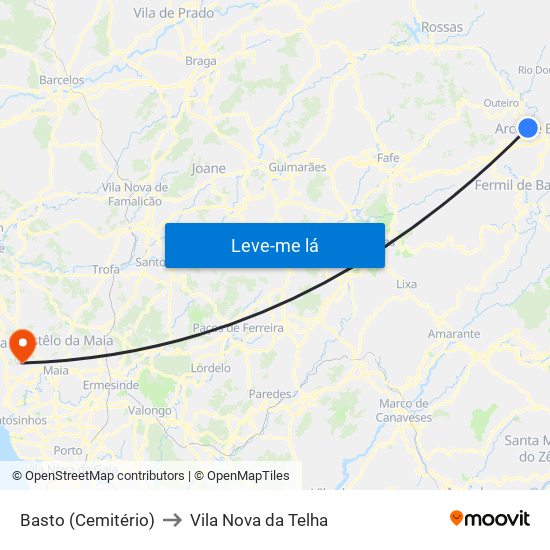 Basto (Cemitério) to Vila Nova da Telha map