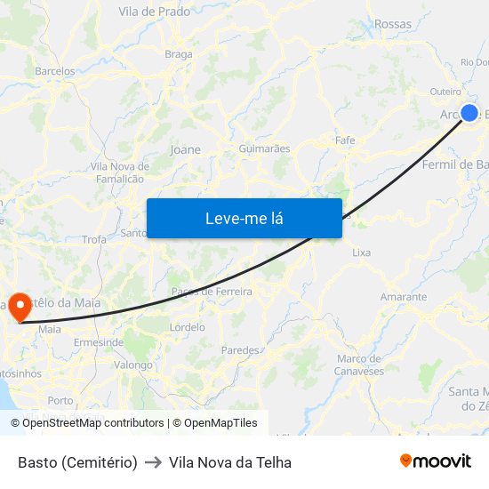 Basto (Cemitério) to Vila Nova da Telha map