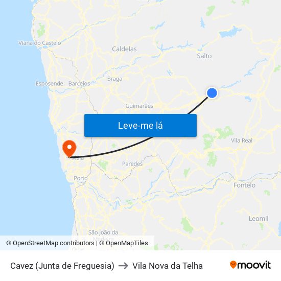 Cavez (Junta de Freguesia) to Vila Nova da Telha map