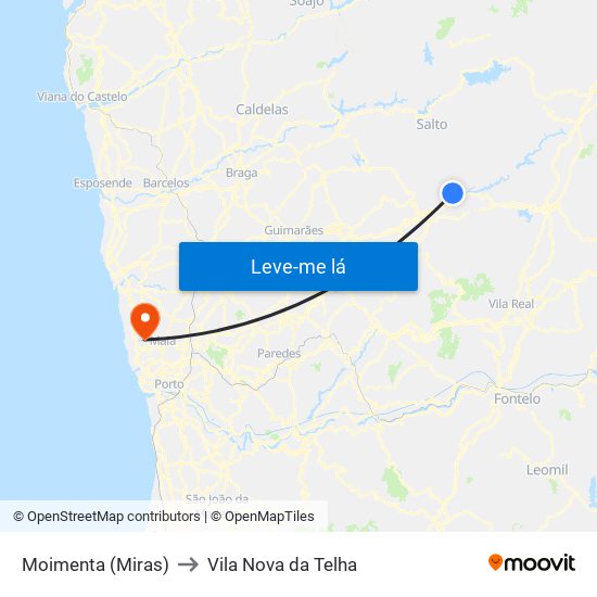 Moimenta (Miras) to Vila Nova da Telha map