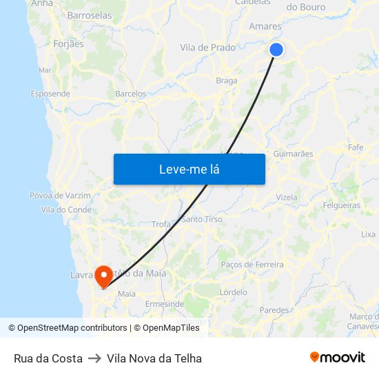 Rua da Costa to Vila Nova da Telha map