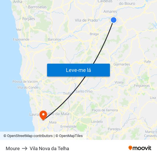 Moure to Vila Nova da Telha map