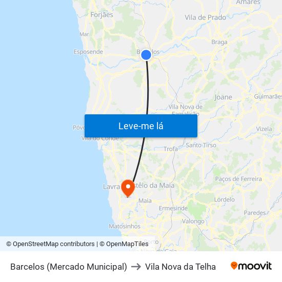 Barcelos (Mercado Municipal) to Vila Nova da Telha map