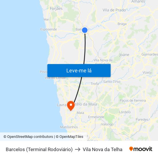Barcelos (Terminal Rodoviário) to Vila Nova da Telha map