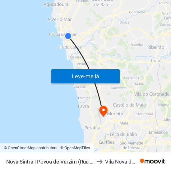 Nova Sintra | Póvoa de Varzim (Rua Sacra Família) to Vila Nova da Telha map