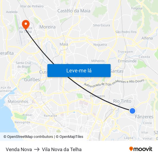 Venda Nova to Vila Nova da Telha map