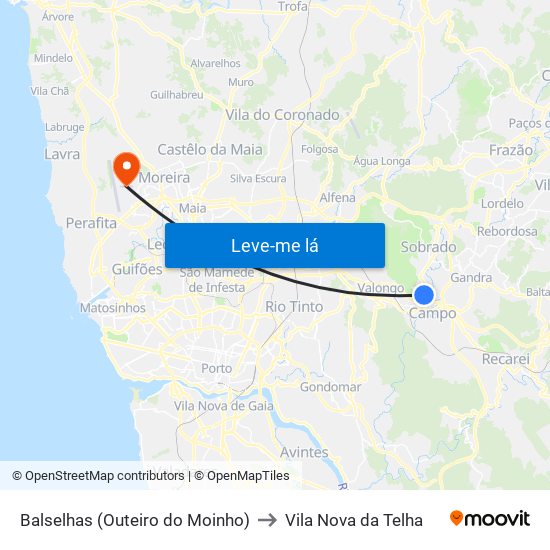 Balselhas (Outeiro do Moinho) to Vila Nova da Telha map