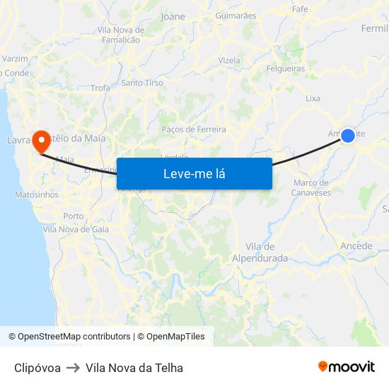 Clipóvoa to Vila Nova da Telha map