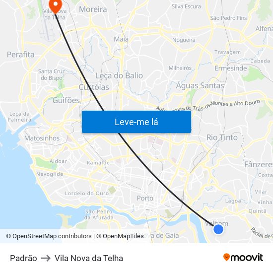 Padrão to Vila Nova da Telha map