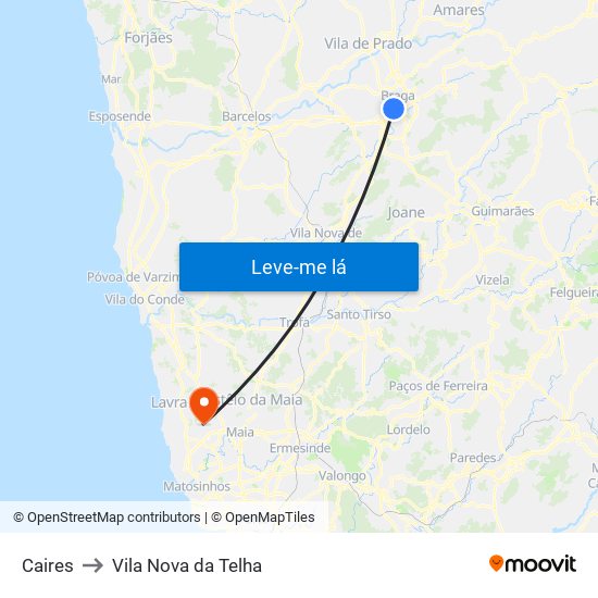 Caires to Vila Nova da Telha map