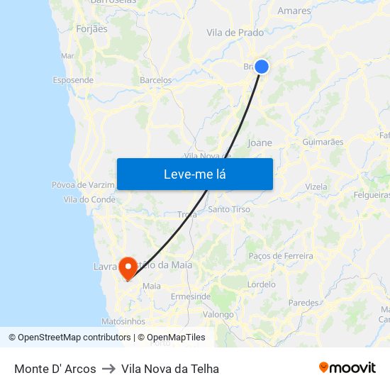 Monte D' Arcos to Vila Nova da Telha map