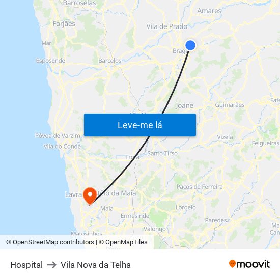 Hospital to Vila Nova da Telha map