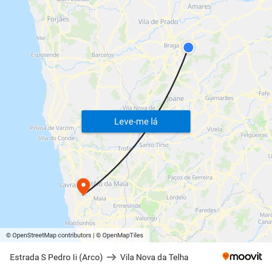 Estrada S Pedro Ii (Arco) to Vila Nova da Telha map