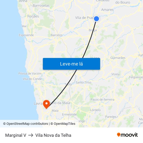 Marginal V to Vila Nova da Telha map