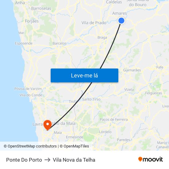 Ponte Do Porto to Vila Nova da Telha map