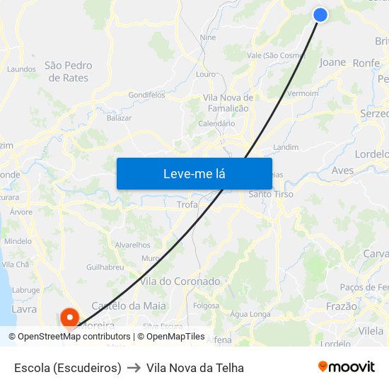 Escola (Escudeiros) to Vila Nova da Telha map