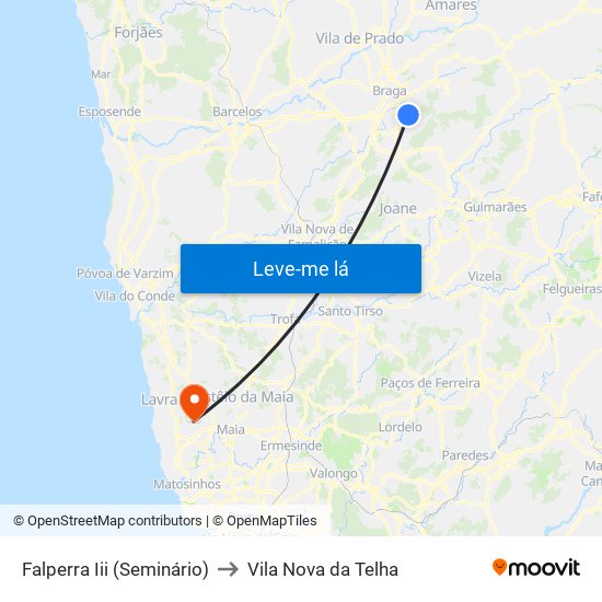 Falperra Iii (Seminário) to Vila Nova da Telha map