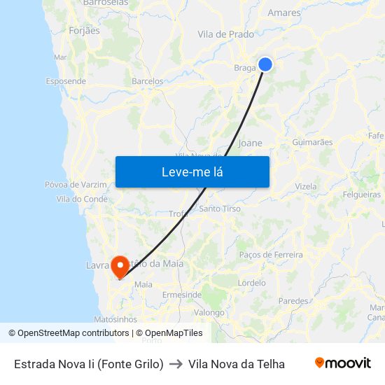 Estrada Nova Ii (Fonte Grilo) to Vila Nova da Telha map