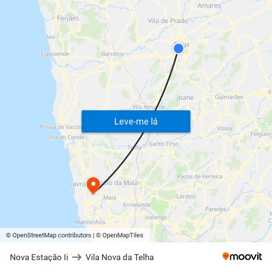 Nova Estação Ii to Vila Nova da Telha map