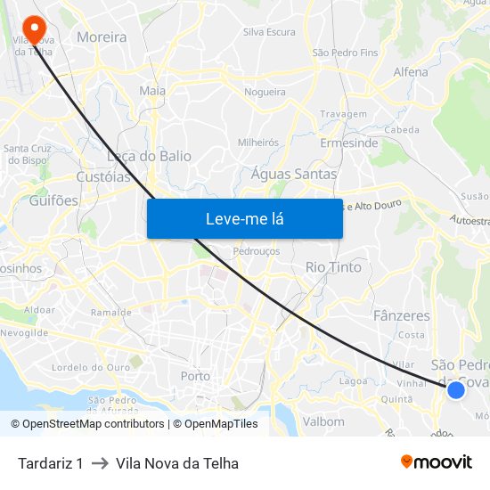 Tardariz 1 to Vila Nova da Telha map